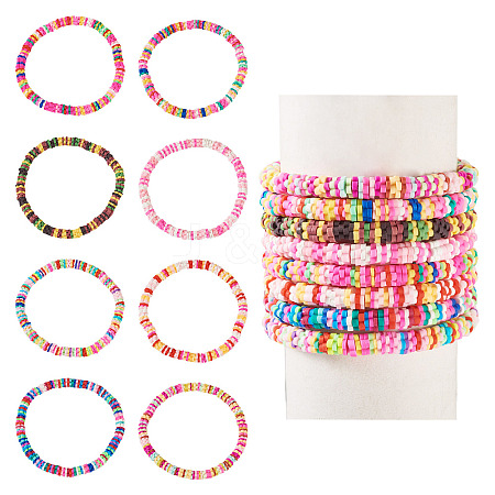 8Pcs Handmade Polymer Clay Heishi Beads Beaded Bracelet Sets BJEW-TAC0030-1