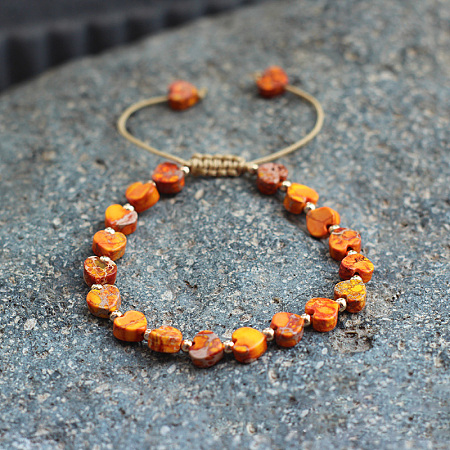 Bohemian Dyed Natural Imperial Jasper Heart Bead Braided Bead Bracelets for Women FS-WG782CA-11-1