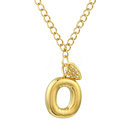 304 Stainless Steel Clear Cubic Zirconia Heart & Letter Pendant Curb Chain Necklaces for Women NJEW-FS00012-27O-1