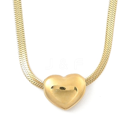 Ion Plating(IP) 304 Stainless Steel Heart Pendant Flat Snake Chain Necklaces for Women NJEW-F328-08G-1