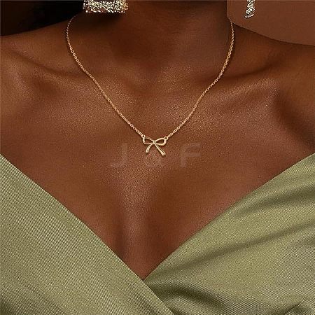 Bowknot Brass Pendant Necklaces for Women WG5C793-06-1