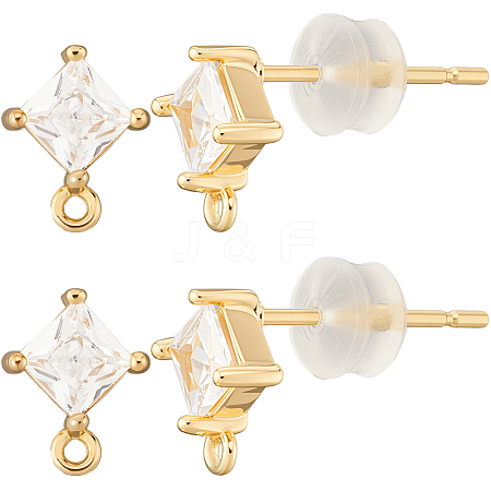 4 Pair Brass Micro Pave Cubic Zirconia Stud Earring Findings KK-BBC0020-01-1