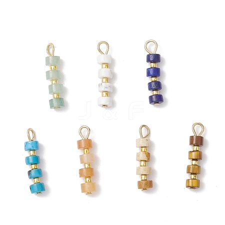 7Pcs 7 Styles Natural Mixed Gemstone Disc Heishi Beaded Pendants PALLOY-JF04151-01-1