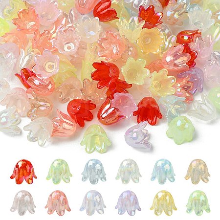 6-Petal Imitation Jelly Acrylic Bead Caps JACR-FS0001-02-1