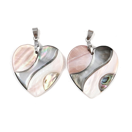 Natural Abalone Shell & Black Lip Shell & Pink Shell Pendants SSHEL-B003-06P-02-1