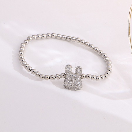 Brass Micro Pave Clear Cubic Zirconia Beaded Stretch Bracelets for Women FS-WG5260F-07-1