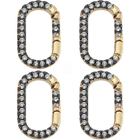 4Pcs Brass Micro Pave Clear Cubic Zirconia Spring Gate Rings KK-SC0006-37-1