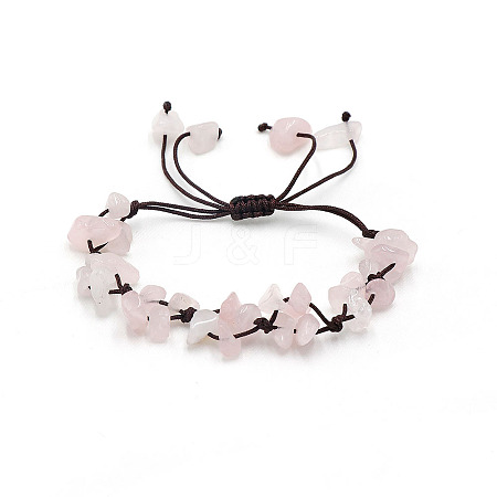 Adjustable Natural Rose Quartz Chips Braided Bead Bracelet PW-WGB8513-01-1