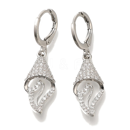 Rack Plating Shell Shape Brass Micro Pave Clear Cubic Zirconia Hoop Earrings EJEW-H016-38P-1