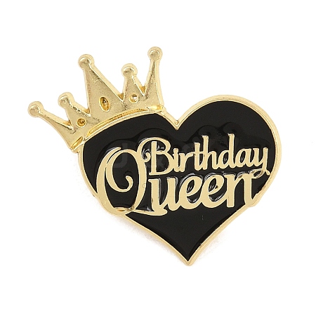 Birthday Queen with Crown & Heart Enamel Pins JEWB-B042-01A-1