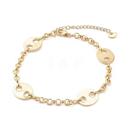 Brass Rolo Chain & Coffee Bean Chain Anklets AJEW-AN00412-1