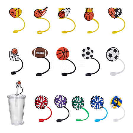 DICOSMETIC 15Pcs 15 Styles Sports Theme Ball Silicone Straw Caps AJEW-DC0001-45-1