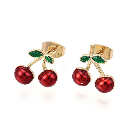Brass Enamel Stud Earrings X-EJEW-G430-06C-G-1