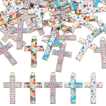 50Pcs 5 Colors Alloy Mosaic Style Pendants ENAM-FH0001-99-1