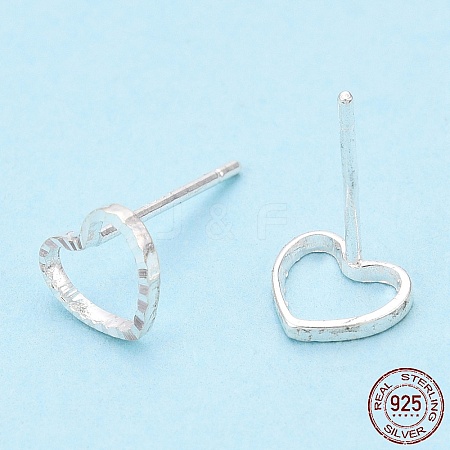 925 Sterling Silver Hollow Heart Stud Earrings STER-T005-07-1