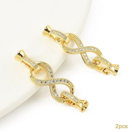 2Pcs Brass Micro Pave Clear Cubic Zirconia Fold Over Clasps KK-YW0003-54G-1
