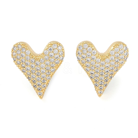 Brass Pave Clear Cubic Zirconia Stud Earrings for Women EJEW-S225-09G-02-1