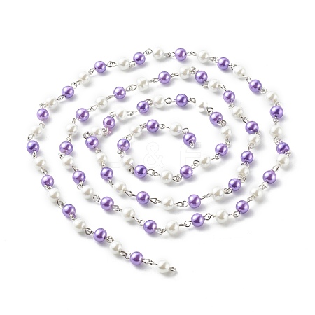 Glass Pearl Round Beads Chains for Necklaces Bracelets Making AJEW-JB00112-06-1