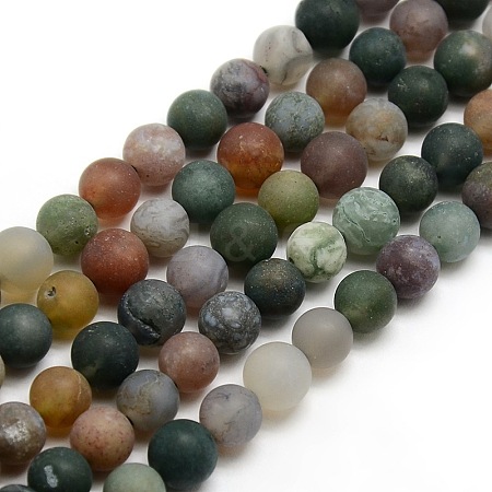 Frosted Natural Indian Agate Round Bead Strands LS-G-M063-8mm-01-1