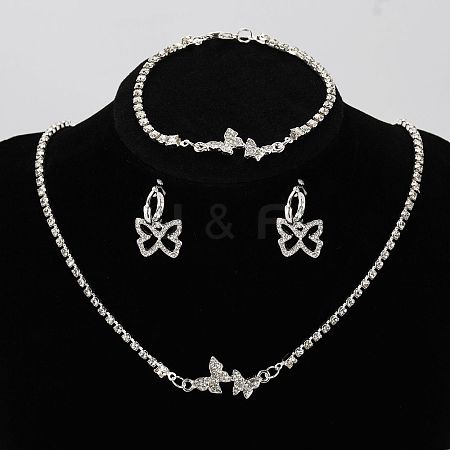 Butterfly Alloy with Crystal Rhinestone Pendant Necklace & Hoop Earring & Link Bracelet FS-WG7F609-01-1
