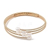 Natural Freshwater Pearl & Brass 3-Strand Open Cuff Bangles BJEW-JB14229-3