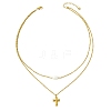 Natural Pearl Rice and 304 Stainless Steel Pendant Double Layer Necklaces for Women NJEW-JN06211-01-3