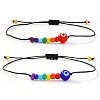 2Pcs Pride Month Evil Eye Glass Seed Beaded & Handmade Lampwork Braided Bead Bracelets MO7433-2-5