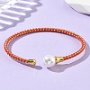 Steel Wire Ring & Copper Buckle & Plastic Pearl Bangles BJEW-S177-01-2