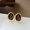 Brass Enamel Oval & Flower Stud Earrings WG2CA86-01-1