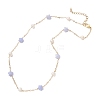 Synthetic Blue Lace Agate Star & Natural Freshwater Pearl & Brass Link Chain Necklaces NJEW-JN05687-02-4