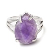 Natural Amethyst Teardrop Adjustable Rings RJEW-K241-03P-15-1