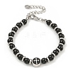 304 Stainless Steel & Glass Round Beaded Bracelets for Women BJEW-G717-11-2