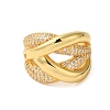 Brass Micro Pave Clear Cubic Zirconia Open Cuff Rings for Women RJEW-A048-21G-2