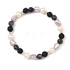 Natural Larvikite & Lava Rock Cultured Freshwater Pearl Beads Stretch Bracelets for Women BJEW-JB14084-3