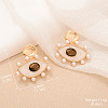 Alloy & Enamel & Natural Tiger Eye & Plastic Pearl Stud Earrings FS-WGA185A-06-1