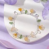 Dyed Natural Topaz Jade & Glass Beaded Stretch Bracelet with Flower Charms BJEW-JB10176-03-2