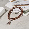 Alloy Gourd Tassel Pendant Necklace with Wood Beaded Chains for Women NJEW-JN04181-5