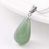 Teardrop Platinum Tone Brass Green Aventurine Pendants G-F267-04C-1