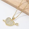 Brass Micro Pave Clear Cubic Zirconia Arrow Heart Pendant Necklaces for Women NJEW-M088-01G-03-5