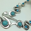 Bohemia Style Alloy with Synthetic Turquoise Wave Pendant Necklaces & Flat Round Dangle Earrings Sets for Women FS-WGC7E0A-01-5