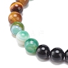 Natural Agate & Tiger Eye & Black Onyx Round Beaded Stretch Bracelet BJEW-JB08400-03-4