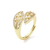 Leaf Shape Rack Plating Brass Micro Pave Cubic Zirconia Adjustable Ring RJEW-F155-01G-1
