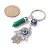 Hamsa Hand with Evil Eye Alloy Enamel Pendant Keychain with Synthetic Mixed Gemstone Bullet KEYC-JKC00605-4