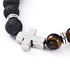 Natural Lava Rock & Tiger Eye Beads Adjustable Braided Bracelets BJEW-JB04987-02-2