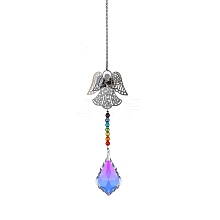 Glass Leaf Sun Catcher Hanging Prism Ornaments with Iron Angel HJEW-PW0002-14B