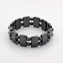 Magnetic Hematite Rectangle and Round Beads Stretch Bracelets for Valentine's Day Gift BJEW-M066-10