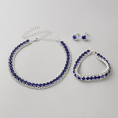 Alloy Rhinestone Necklace & Earrings & Bracelets Set for Women AJEW-WH0455-56-1