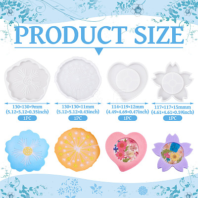 4Pcs 4 Styles Cup Mat Silicone Molds SIL-BG0001-01-1