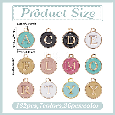 7Sets 7 Colors Initial Letter A~Z Alphabet Enamel Charms ENAM-ME0001-65-1