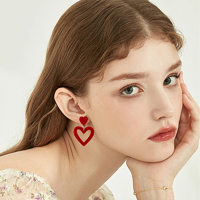 9 Pairs 9 Style Hollow Heart Acrylic Dangle Stud Earrings for Woman EJEW-AN0004-09-1